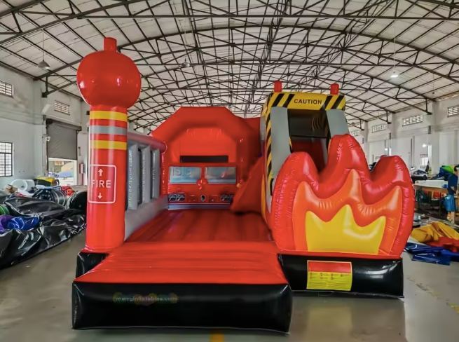 Firetruck bounce house front entry view
