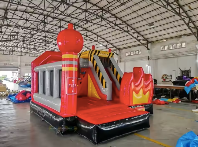Firetruck bounce house side angle view