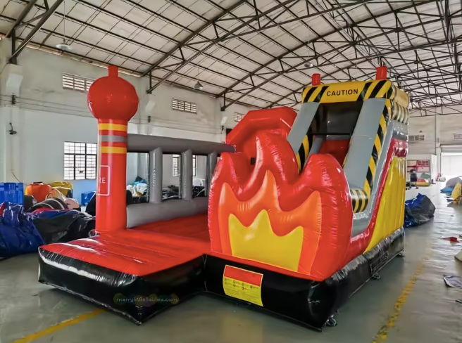 Firetruck bounce house caution slide detail